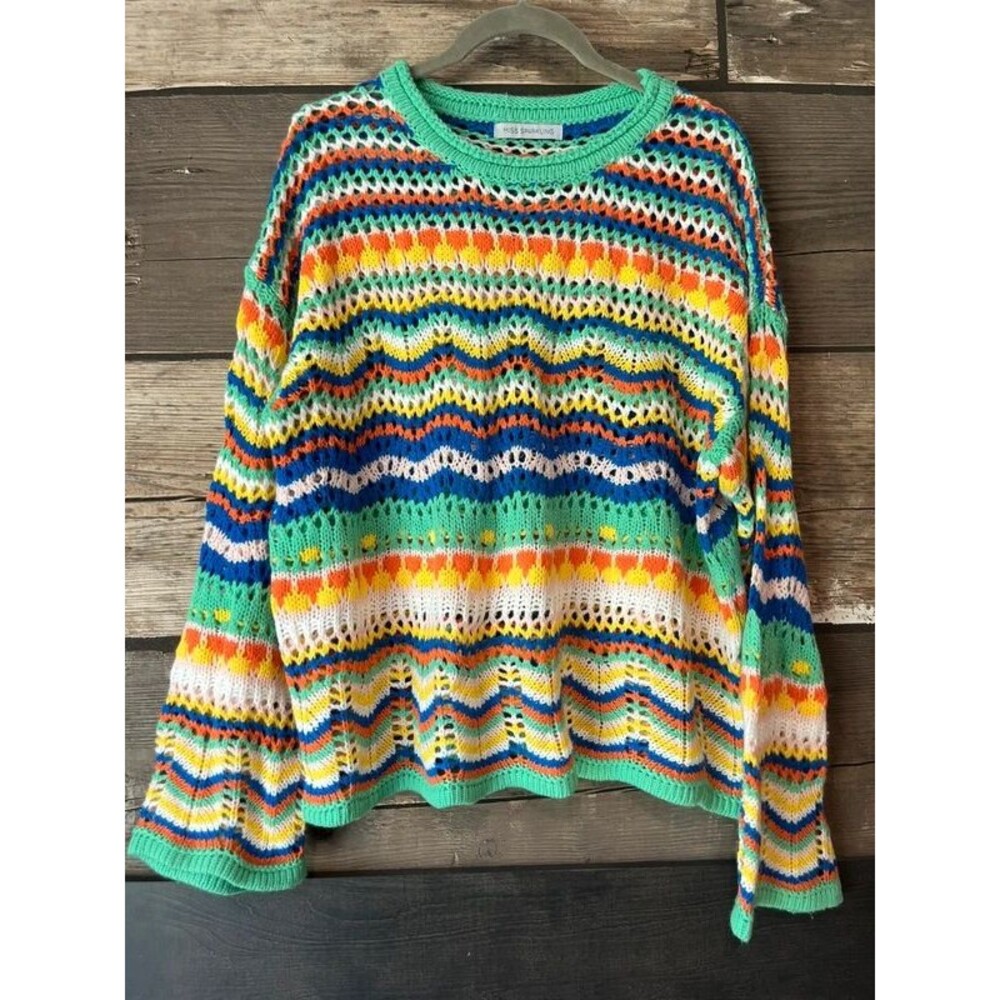 Crocheted Bright Women’s Sweater Summer Spring Medium